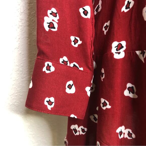 Anthropologie 11 1 Tylho red white floral button down tunic top Extra Small XS - Picture 7 of 16